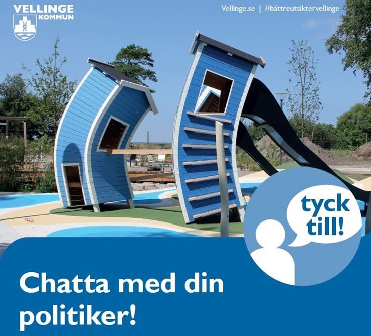 Bilden föreställer Nyckelhålsparken med texten Tyck till! och på nedre delen av bilden står det Chatta med din politiker.